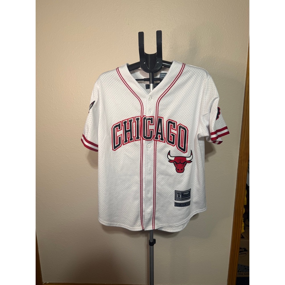 NBA Pro Standard Chicago Bulls Baseball Jersey White Mesh Six Time Champs Mens M